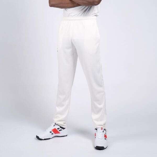 Side view of Gray-Nicolls Pro Performance Cricket Trousers showing full leg fit