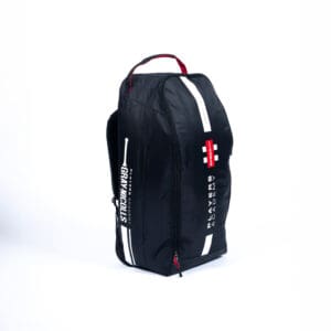 Upright view of Gray-Nicolls Players Academy Wheelie Duffle Bag with bold white branding