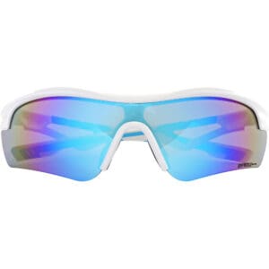 Front view of Gray-Nicolls G-Frame Cricket Sunglasses with white wraparound frame and blue mirrored lenses.