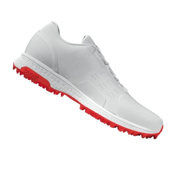 Medial side profile of the Adidas 22Yards Boost showing the clean white design, minimal branding, and BOOST midsole for energy return.