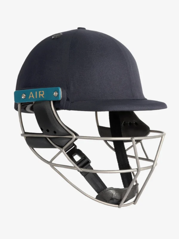 Shrey Masterclass Air 2.0 Titanium Cricket Helmet in navy blue, featuring a lightweight Xenoy shell, titanium grille, and enhanced ventilation system for professional-level protection and comfort.